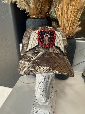 Embellished Camo Baseball Cap with Pearl and sequin beaded Wing Crest